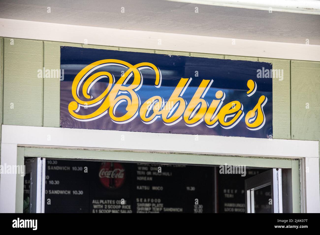 Bobbie's Restaurant, Hawaiian food, Hanapepe, Kauai, Hawaii Stock Photo