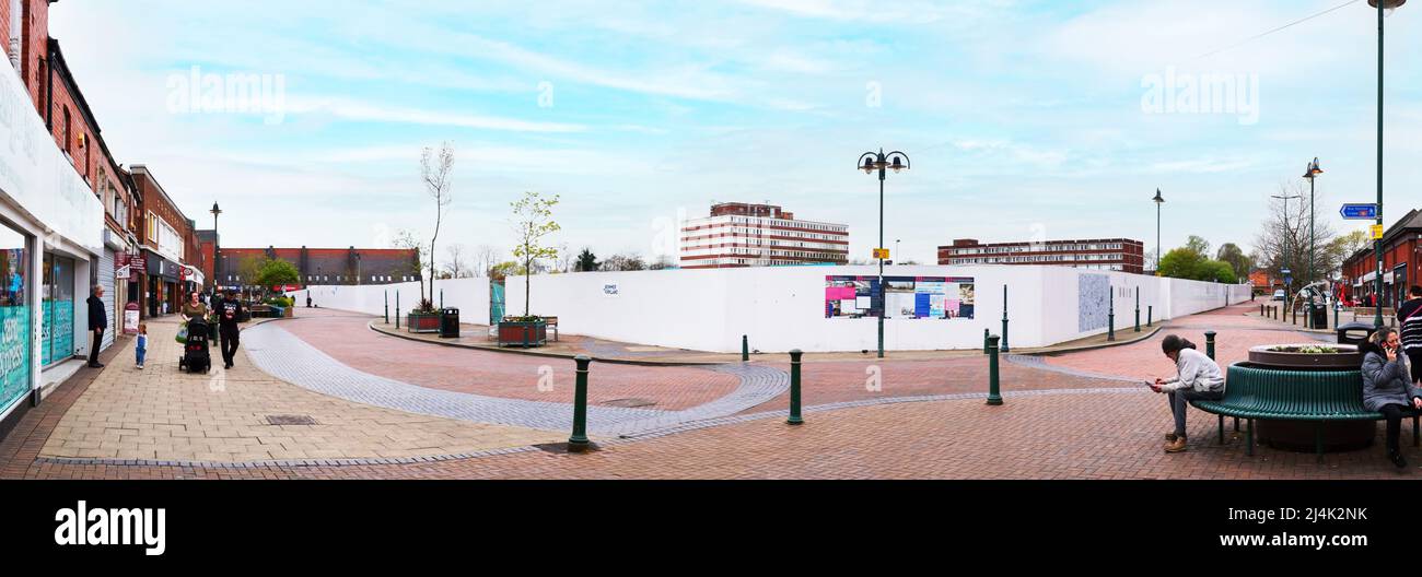 Panorama view of demolished and boarded up town centre in Crewe Cheshire England UK Stock Photo