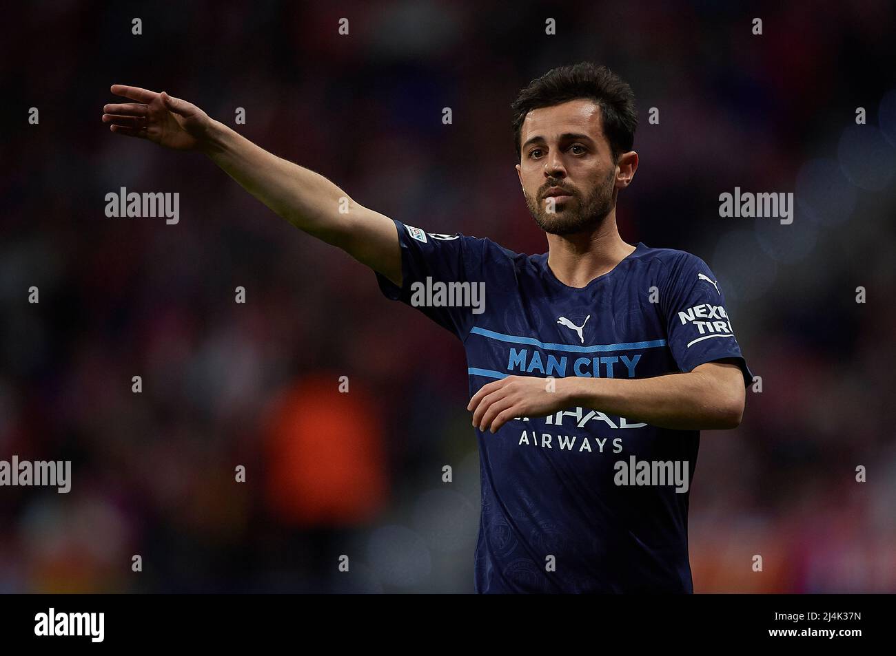 MADRID, SPAIN - APRIL 13: Bernardo Silva of Manchester City during the UEFA Champions  League Quarter Final Leg Two match between Atletico Madrid and Manchester  City at Wanda Metropolitano on April 13,