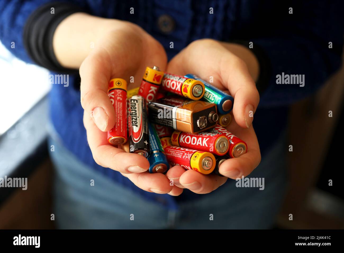 Batteries being held in Chichester, West Sussex, UK. Stock Photo