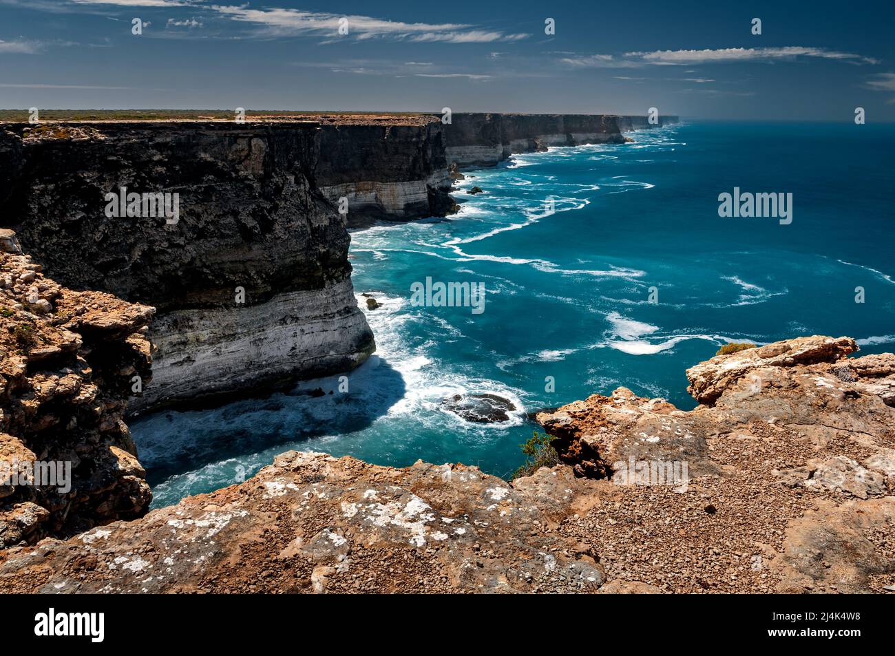 Bunda Cliffs in Nullarbor Plain often seems to be the edge of the world. Stock Photo