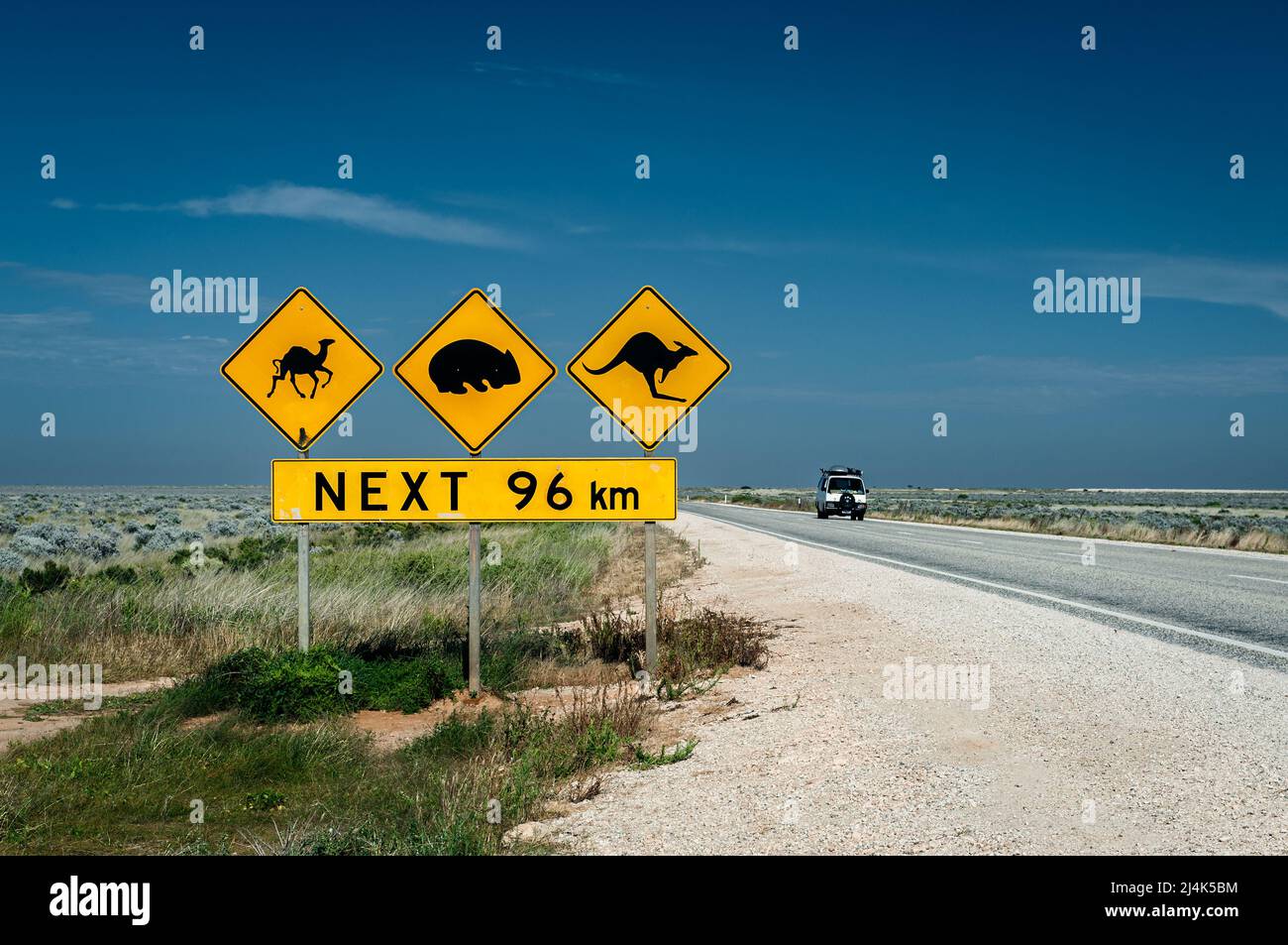 Famous road sign at Nullarbor Plain in Australia's Outback. Stock Photo