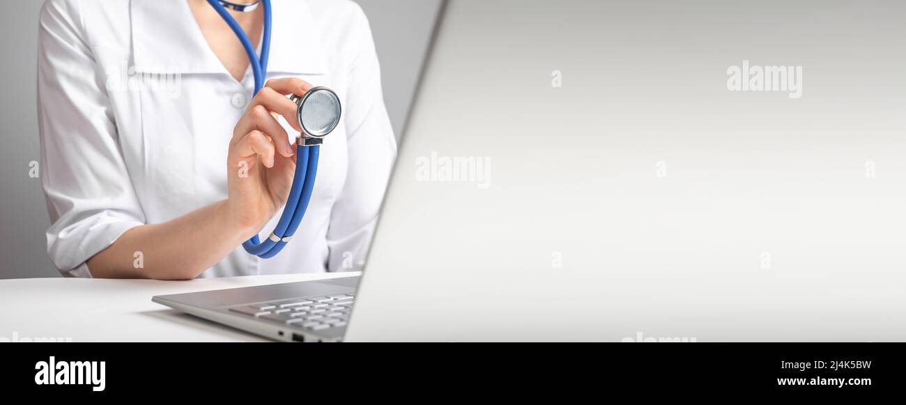 Telemedicine Concept Banner. Female Patient Consulting Doctor