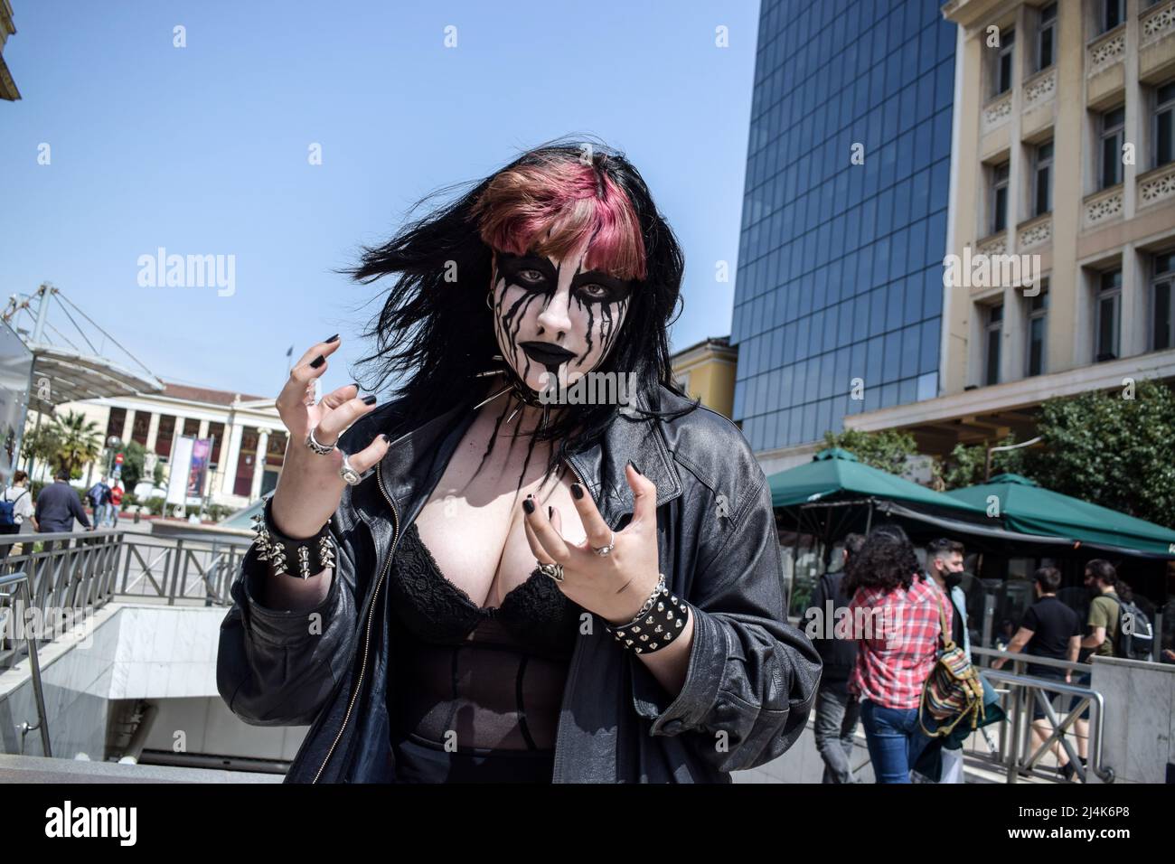 Athens, Greece, 16 April 2022. A visitor attends to the comic book fair