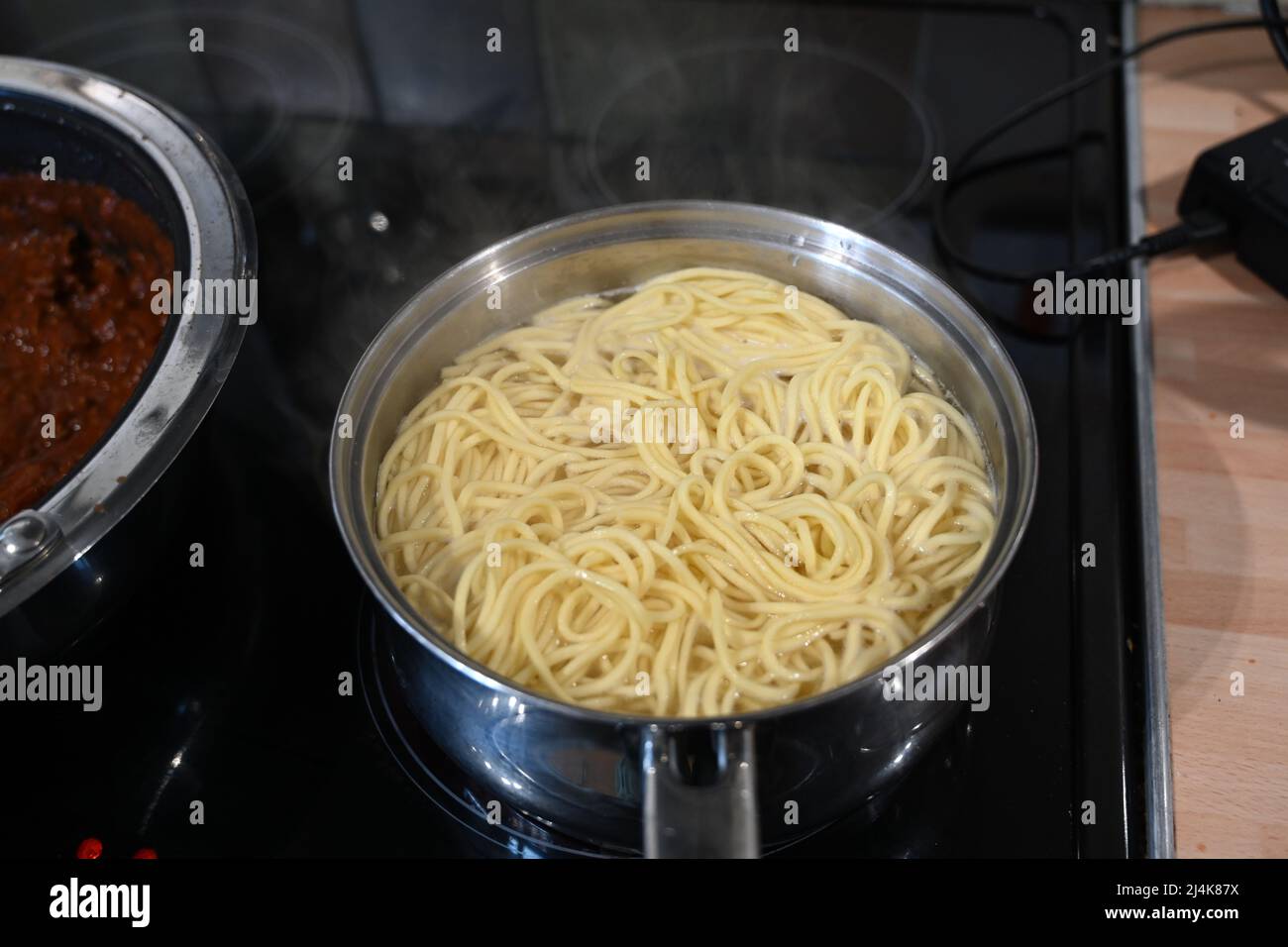 Italian style fresh egg pasta, spaghetti bolognese, mediterranean