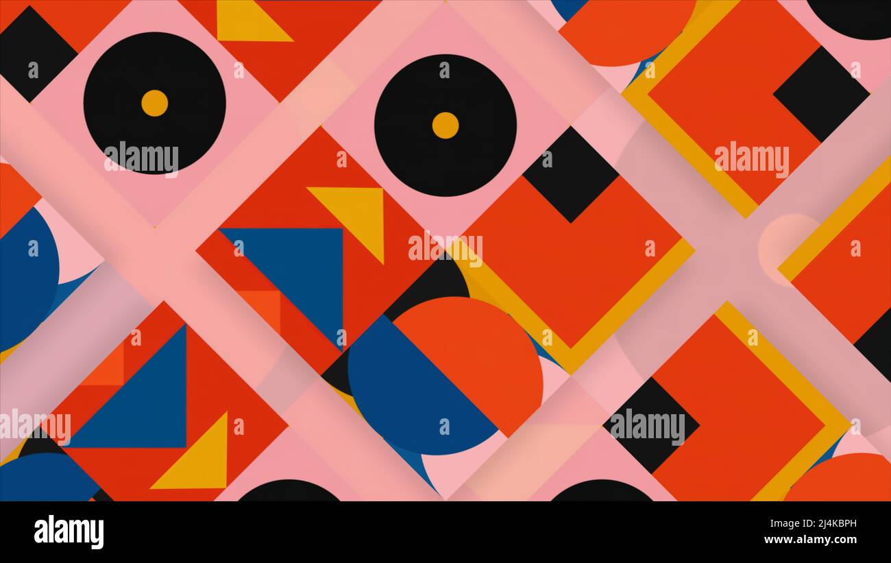 Abstract contrasting colorful geometric shapes in motion, seamless loop ...