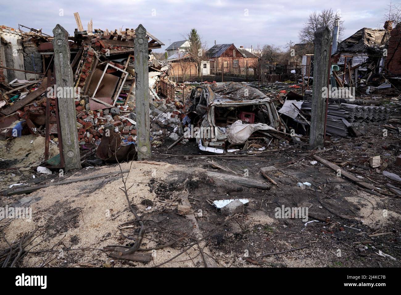 SUMY, UKRAINE - APRIL 14, 2022 - The consequences of Russian shelling are pictured in Sumy, northeastern Ukraine. Photo by Anna Voitenko/Ukrinform/ABACAPRESS.COM Stock Photo