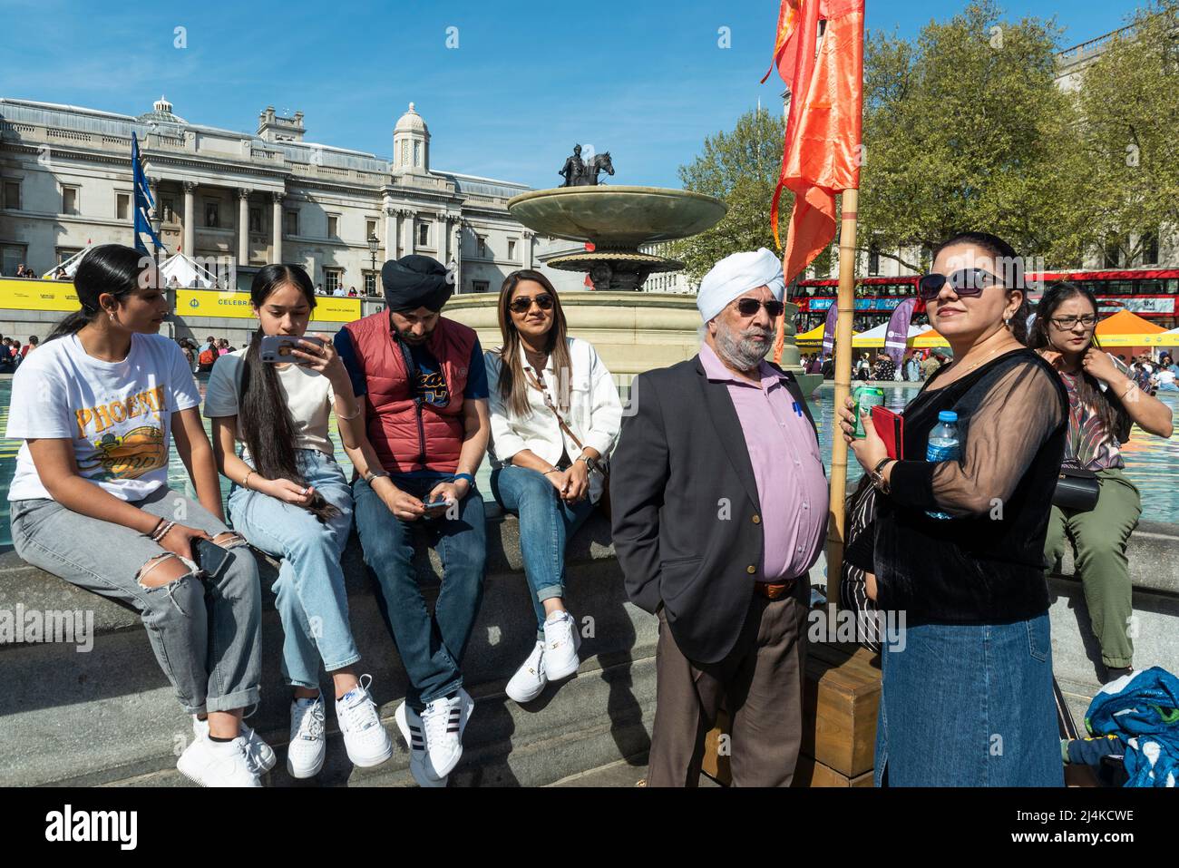London, UK.  16 April 2022.  People take part in the Vaisakhi festival in Trafalgar Square.  The event marks the Sikh New Year and is a celebration of Sikh and Punjabi culture.  Credit: Stephen Chung / Alamy Live News Stock Photo