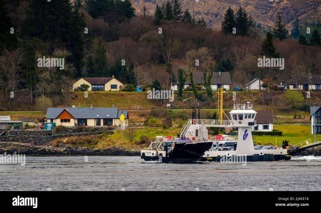 The Corran Ferry sailing across Loch Linnhe, Highlands of Scotland Stock Photo