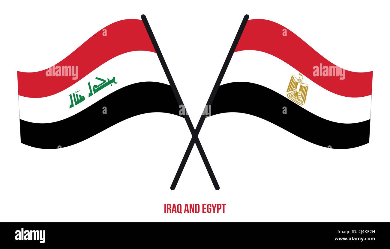 Iraq and Egypt Flags Crossed And Waving Flat Style. Official Proportion. Correct Colors. Stock Vector