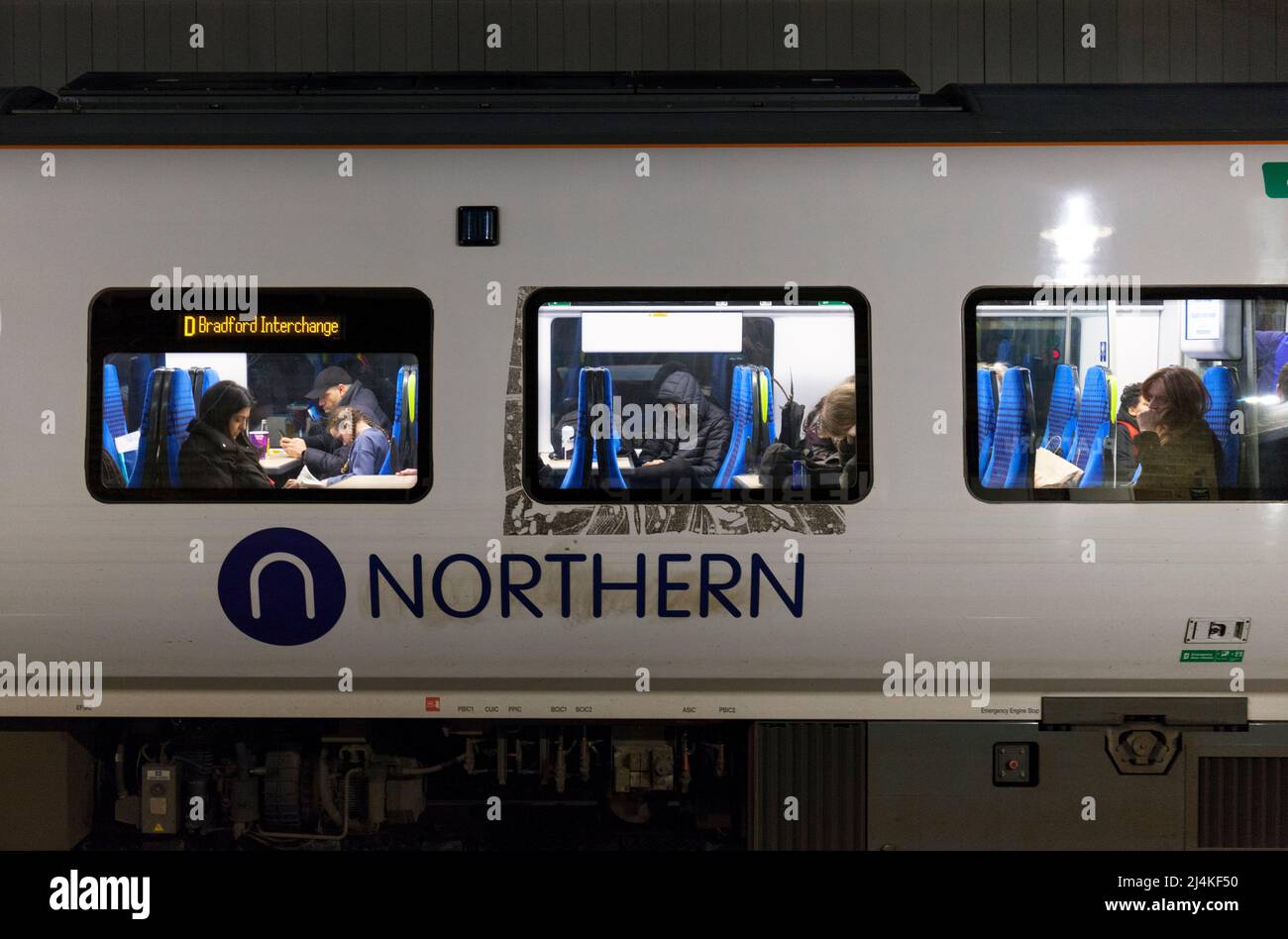 Northern Rail passengers, rail commuters on a Northern Rail train Stock Photo