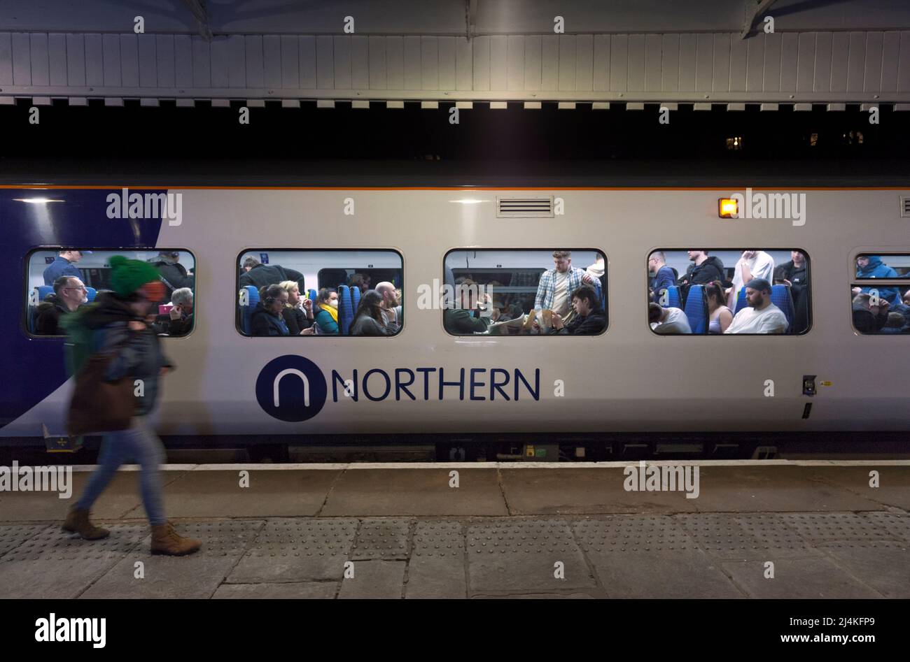 Northern rail passengers, rail commuters on a Northern Rail train Stock Photo