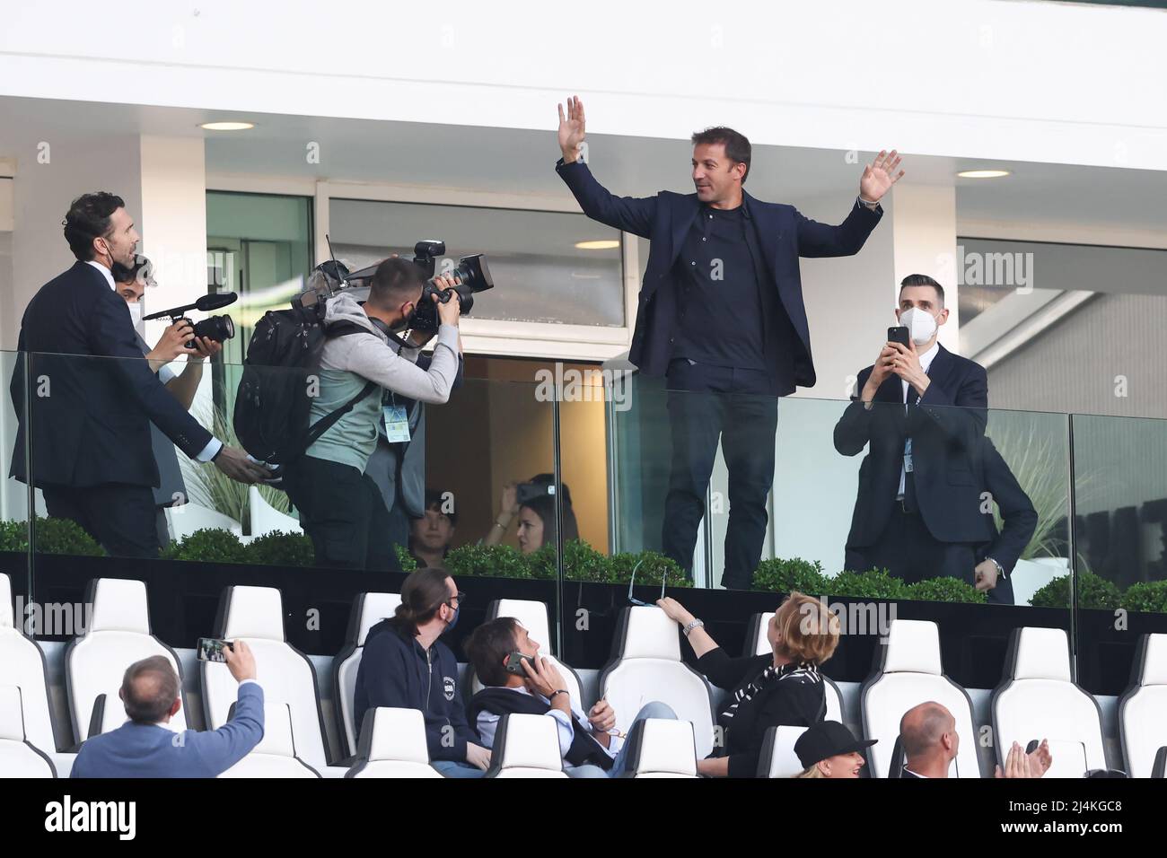Turin, Italy, 16th April 2022. Former Juventus captain Alessandro Del Piero salutes the fans prior to kick off in the Serie A match at Allianz Stadium, Turin. Picture credit should read: Jonathan Moscrop / Sportimage Credit: Sportimage/Alamy Live News Stock Photo