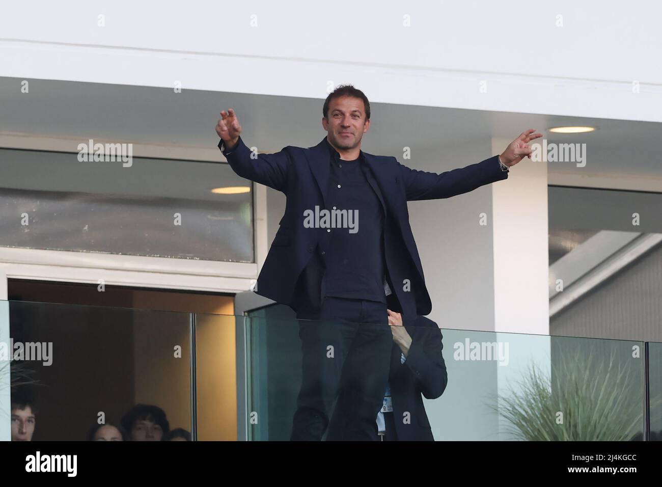 Turin, Italy, 16th April 2022. Former Juventus captain Alessandro Del Piero salutes the fans prior to kick off in the Serie A match at Allianz Stadium, Turin. Picture credit should read: Jonathan Moscrop / Sportimage Credit: Sportimage/Alamy Live News Stock Photo