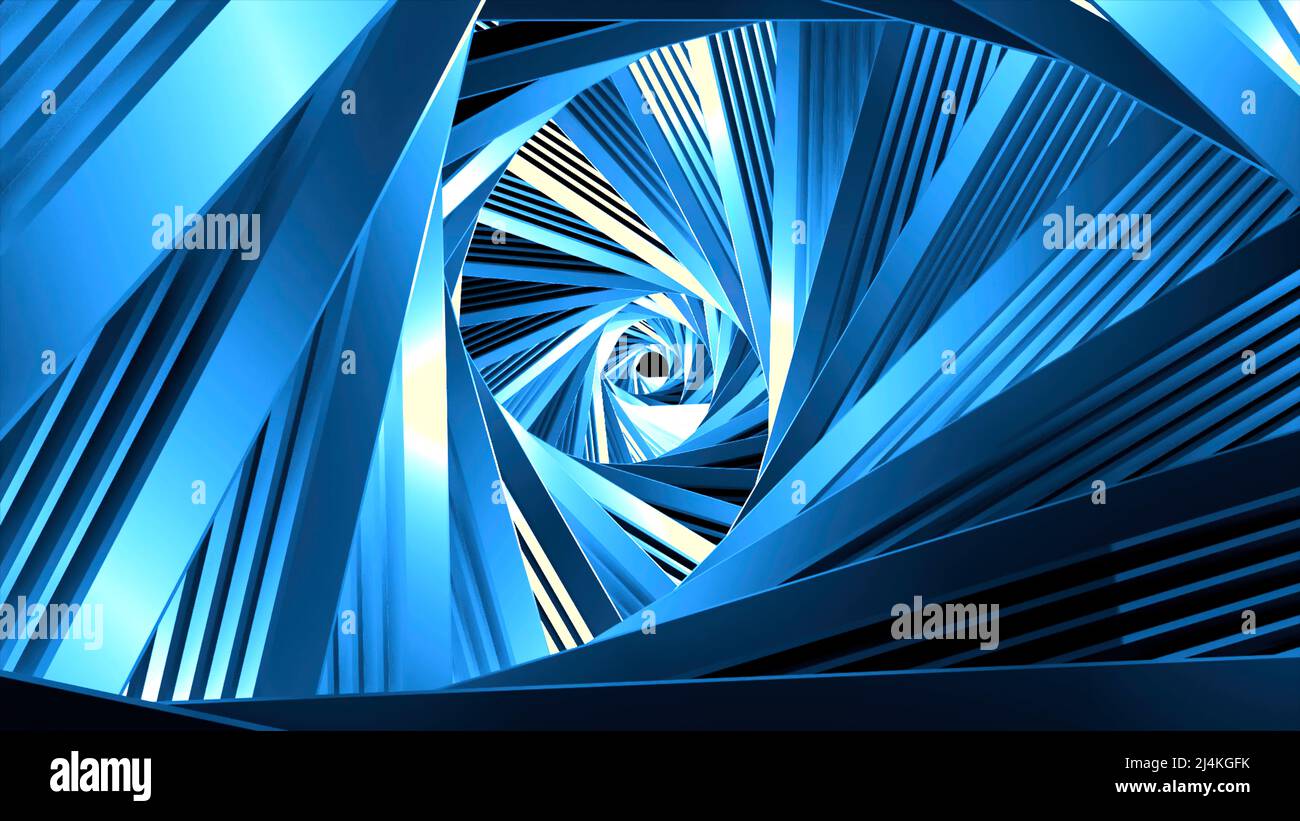 Triangular spiral twisted corridor, geometric spinning background