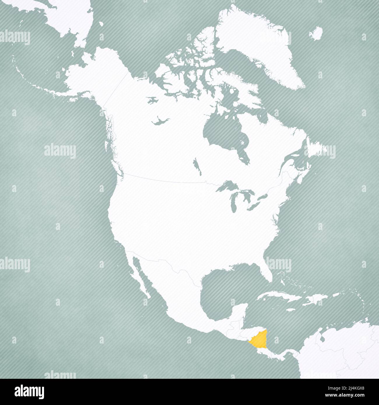 Nicaragua on the map of North America with softly striped vintage background. Stock Photo