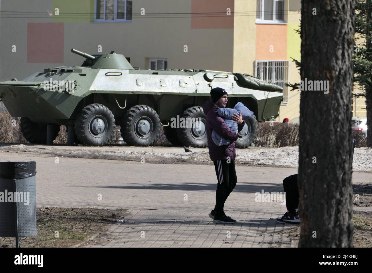Nizhny Novgorod, Russia, Marshal Zhukov Square, 14.04.2022. Samples of ...
