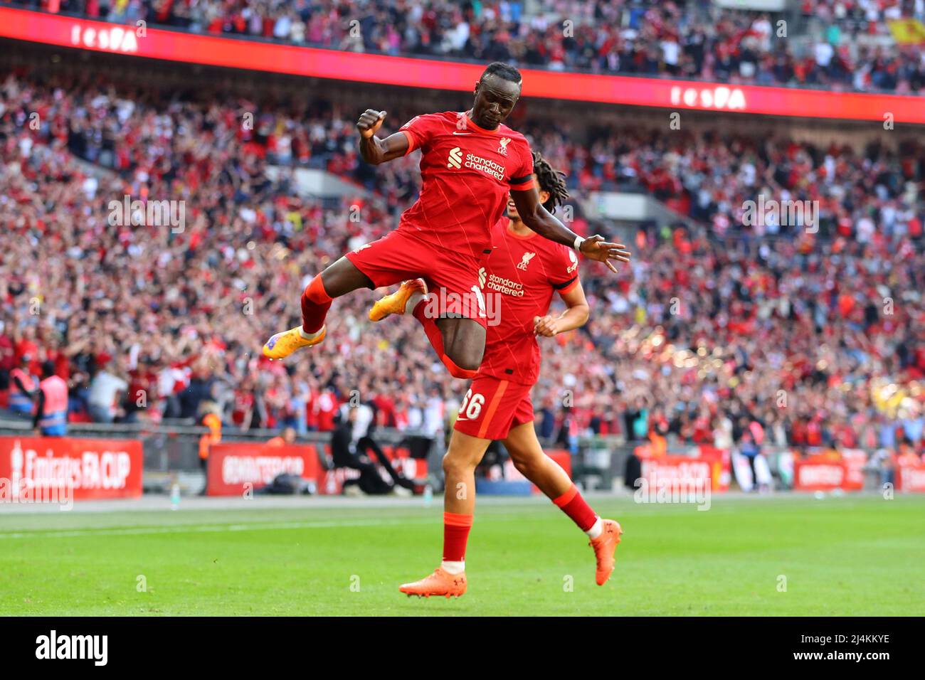 London UK. 16th Apr 2022. Sadio Mane of Liverpool celebrates