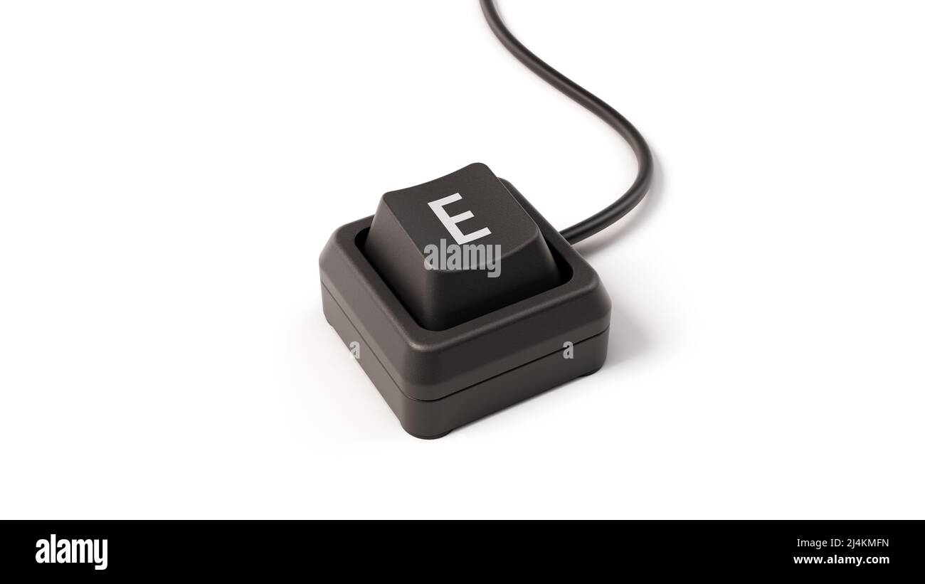 letter E button of single key computer keyboard. 3D illustration