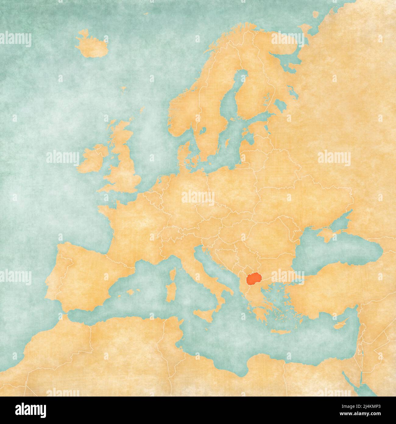 Macedonia on the map of Europe in soft grunge and vintage style, like