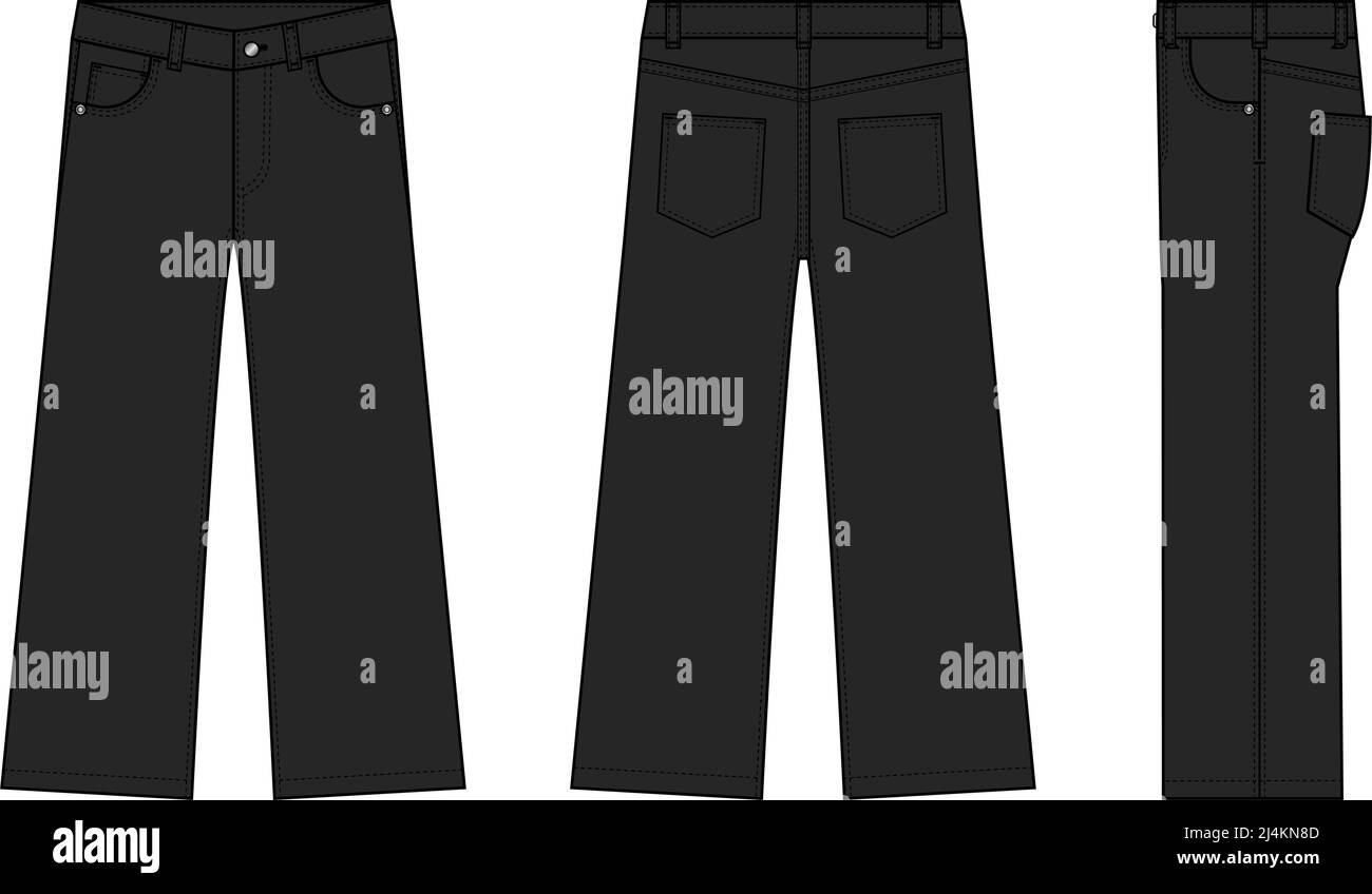 Wide jeans pants vector template illustration black Stock Vector