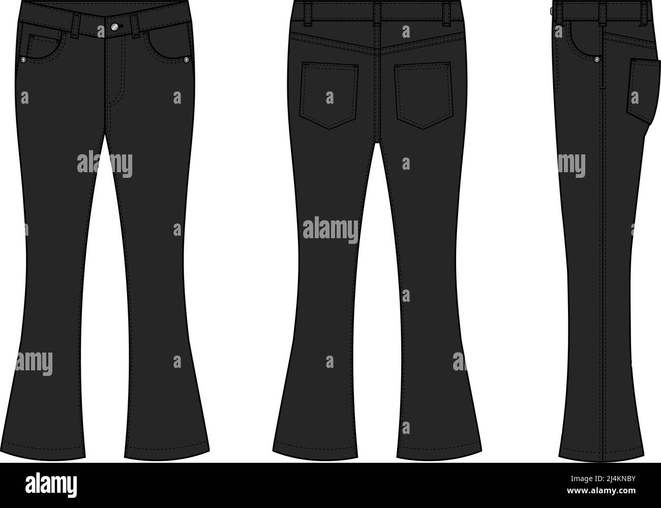 Bootcut jeans pants vector template illustration | black Stock Vector ...