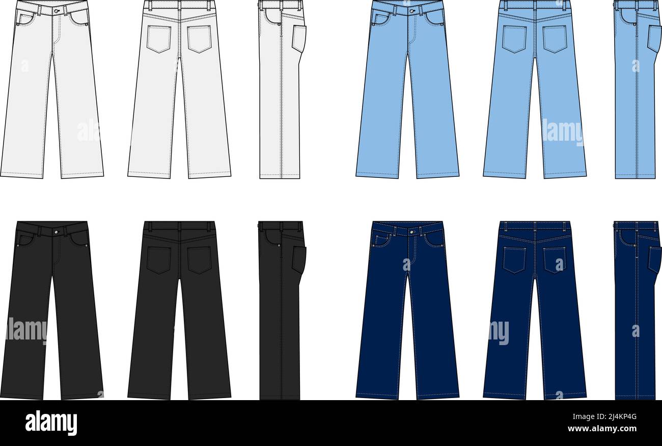 wide jeans pants vector template illustration set 2J4KP4G