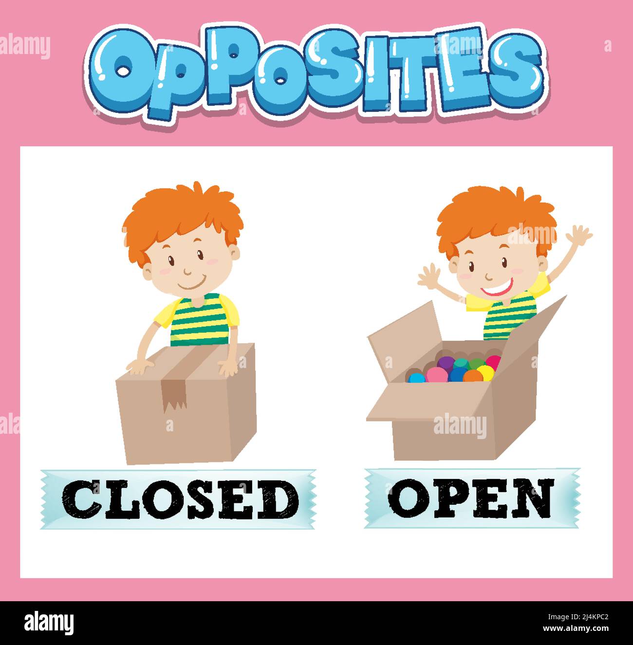 Opposite English words with closed and open illustration Stock Vector ...
