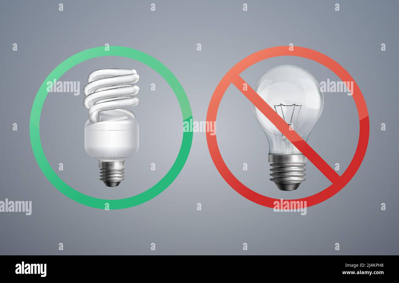 Vector illustration concept fluorescent lamp against incandescent light