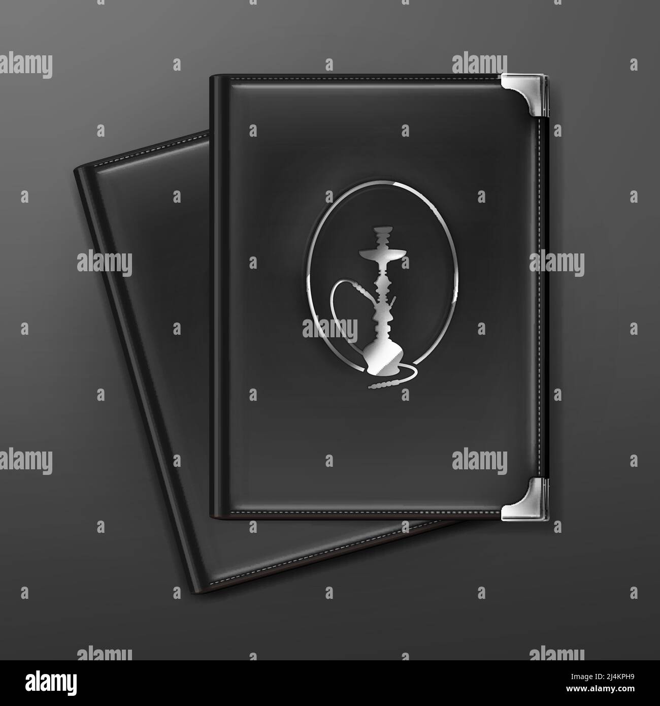 Vector two black hookah menu holders top view isolated on dark background Stock Vector