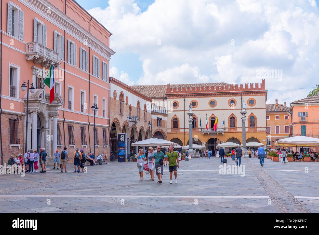 Ravenna, Italy, September 1, 2021 Town hall at Piazza del Popolo in