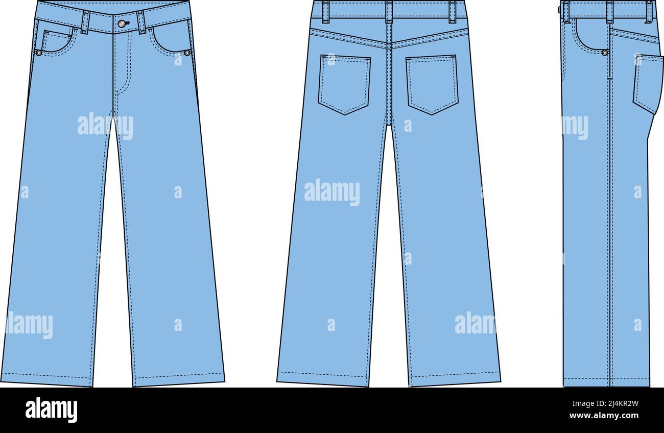 Wide jeans pants vector template illustration | blue Stock Vector Image ...