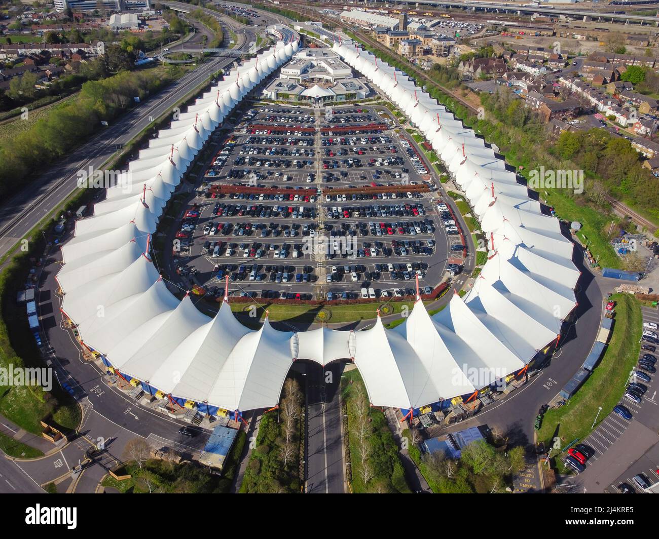 Aerial view of Ashford designer outlet, Kent, England. Stock Photo