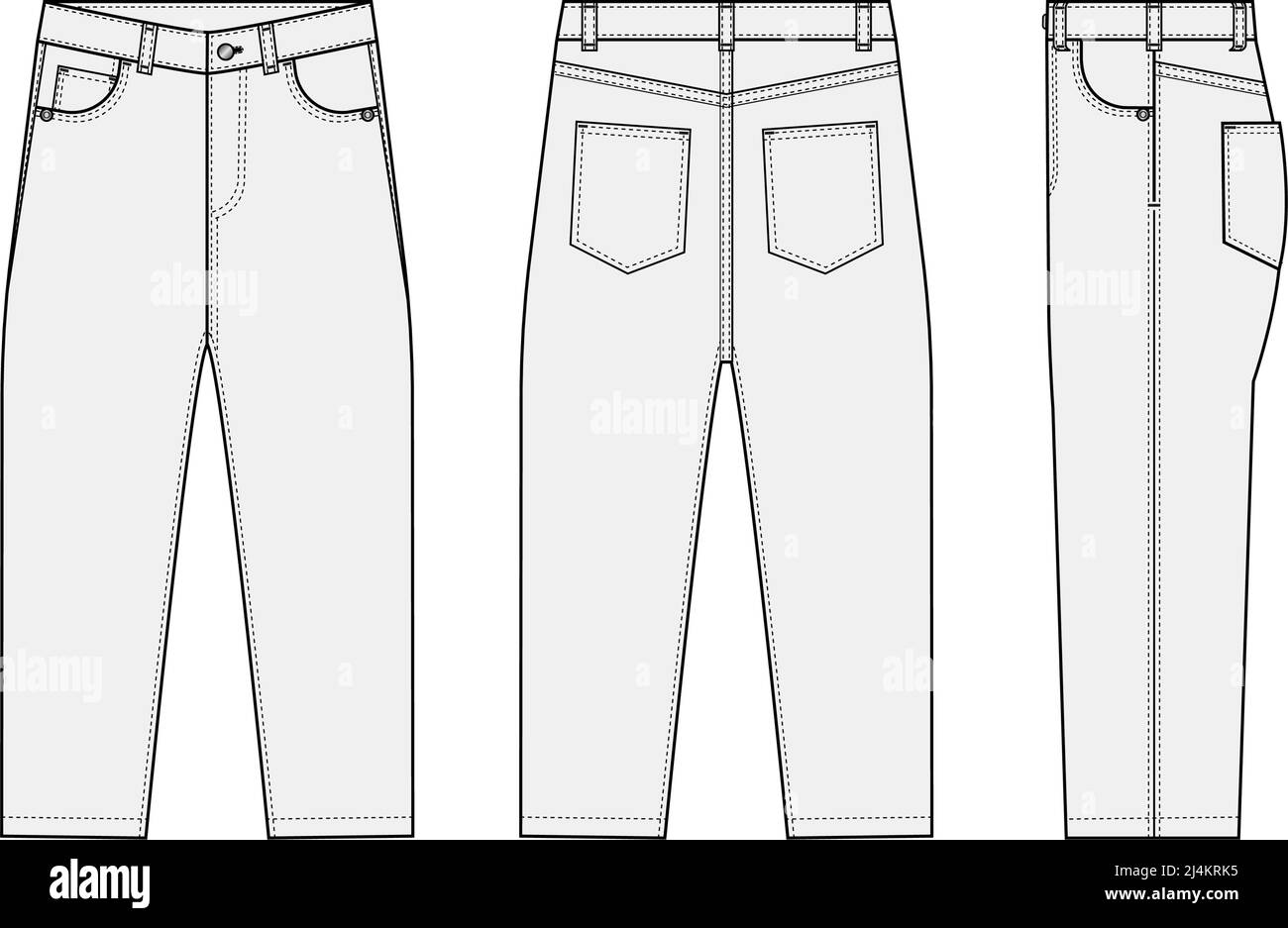 Loose jeans pants vector template illustration white Stock Vector