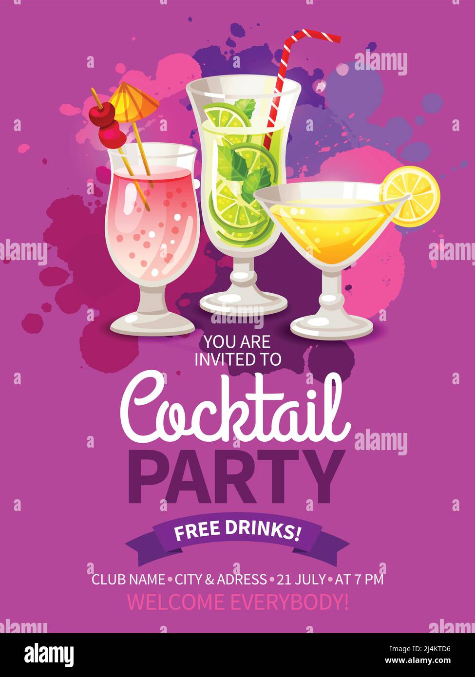 Bright color flyer for invitation to night club cocktail summer party ...