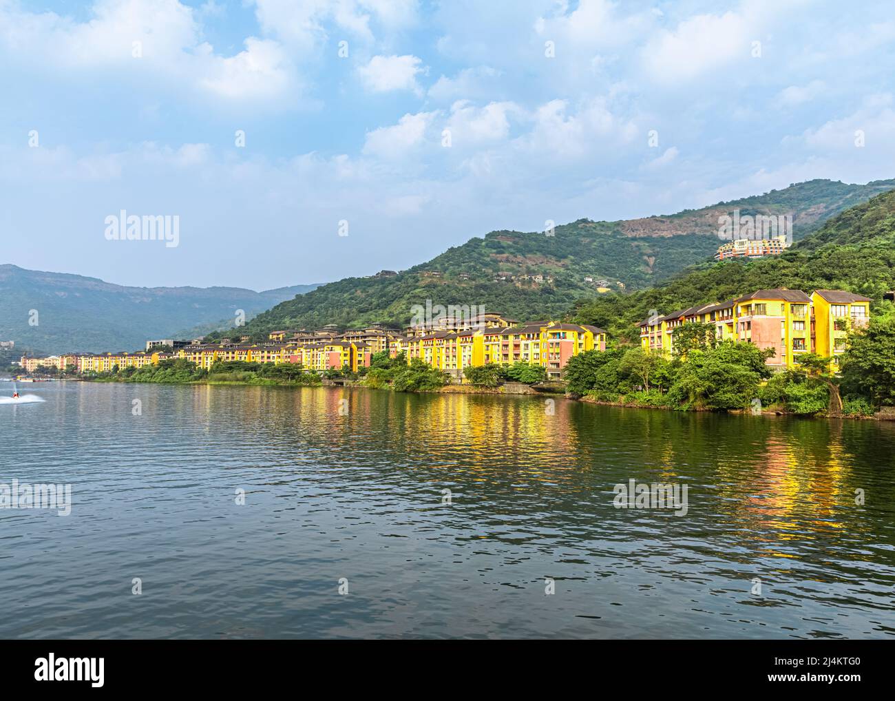 A Lake Side view of Lavasa City in Pune in India Stock Photo