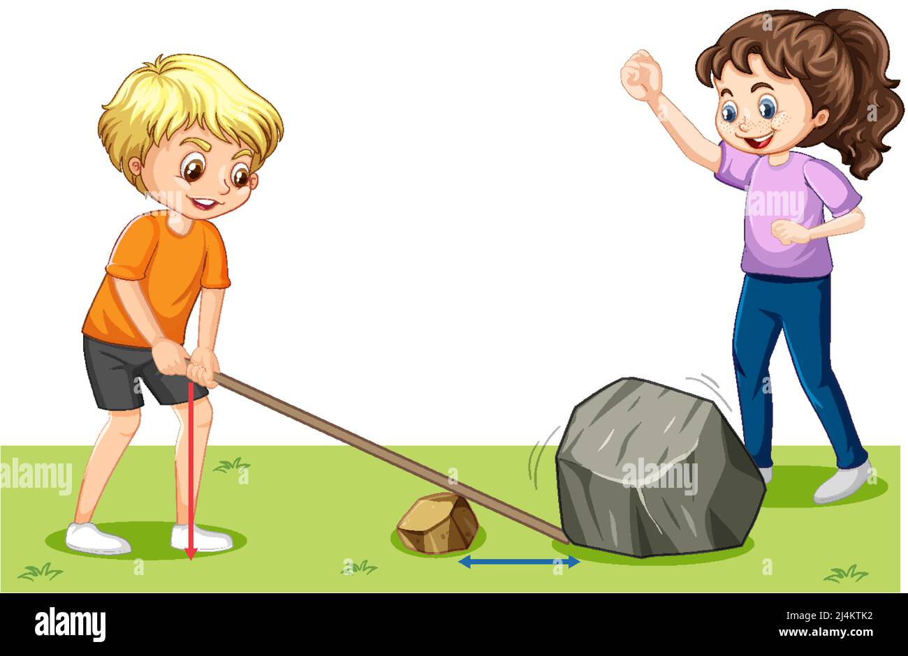 Levers simple machine science experiment illustration Stock Vector