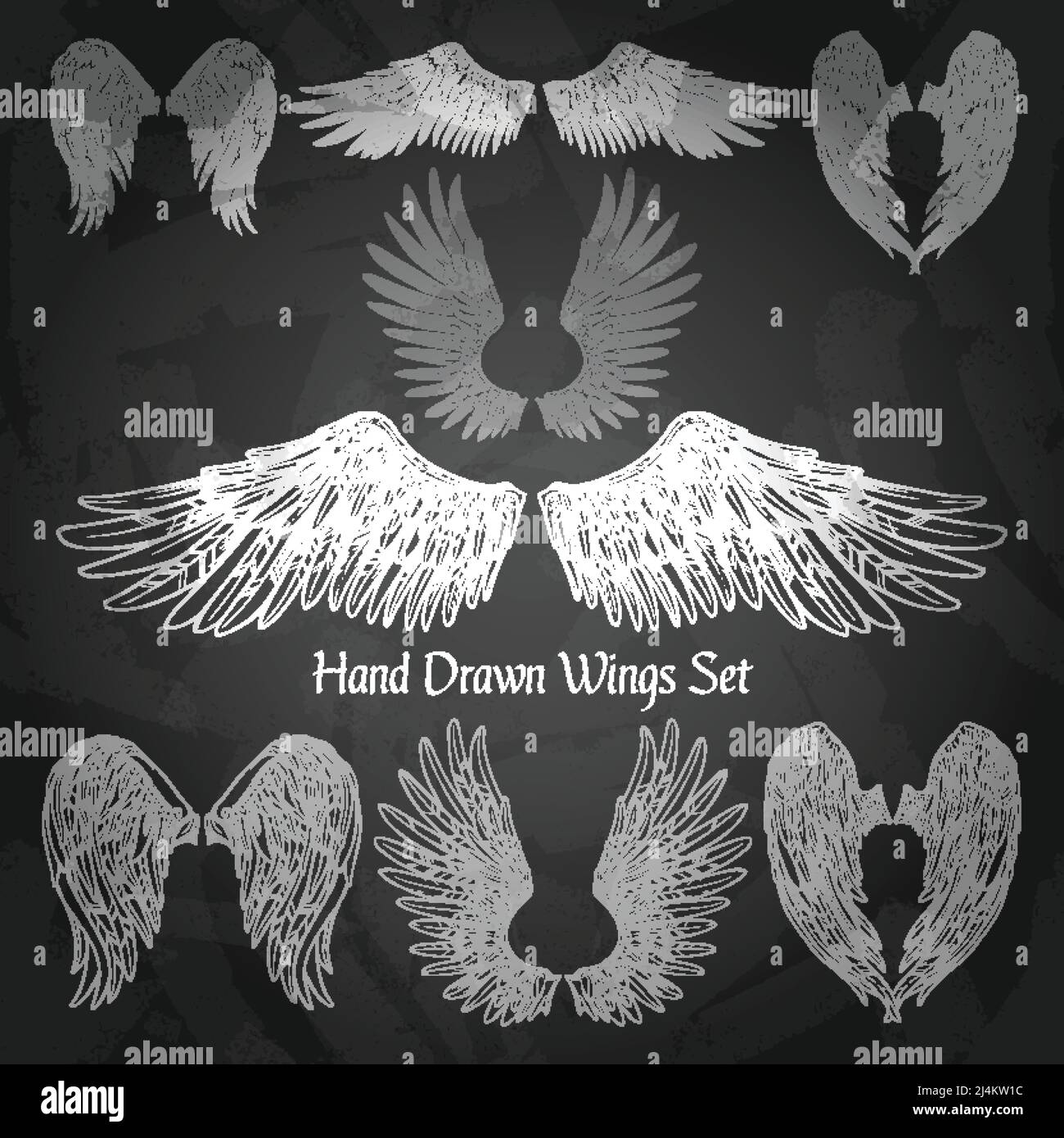 Hand drawn wings set on chalk board isolated vector illustration Stock ...