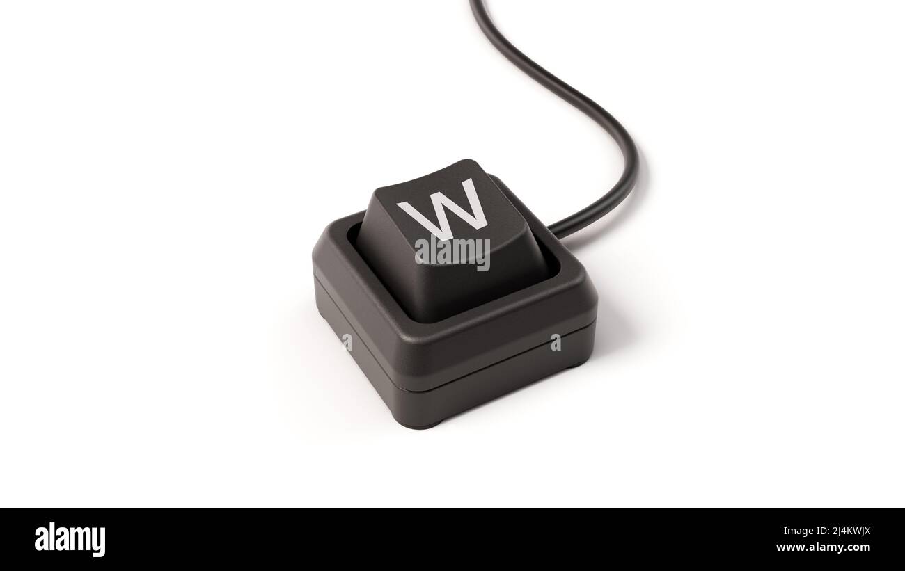 letter W button of single key computer keyboard. 3D illustration, suitable for social media, technology, and writing themes Stock Photo