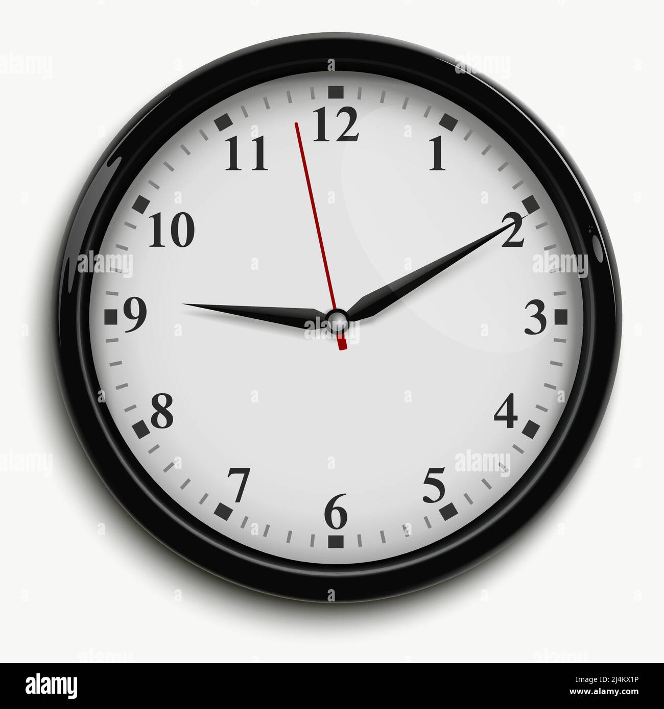 Wall office clock with black and red hands and white dial isolated on ...