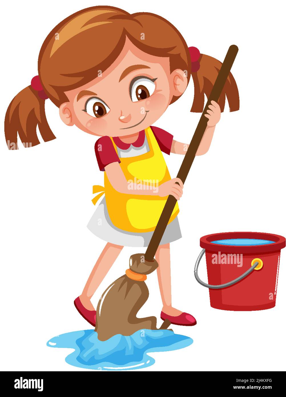 Girl mopping the floor on white background illustration Stock Vector ...