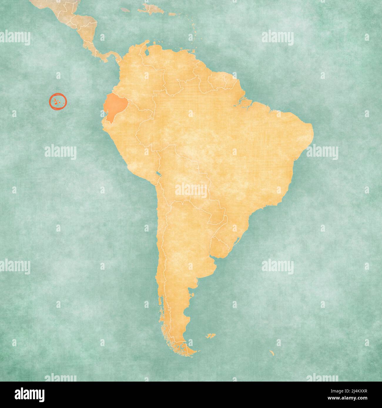 Galapagos Islands Map Hi Res Stock Photography And Images Alamy Galapagos Islands Ecuador On The Map Of South America In Soft Grunge And Vintage Style Like Old Paper With Watercolor Painting 2J4KXXR