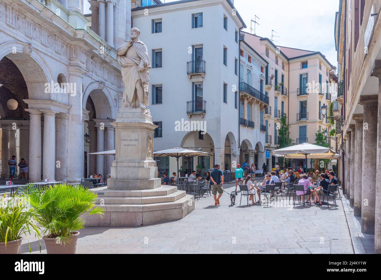 Vicenza, Italy, August 29, 2021: Historical houses in the old town of Vicenza in Italy. Stock Photo