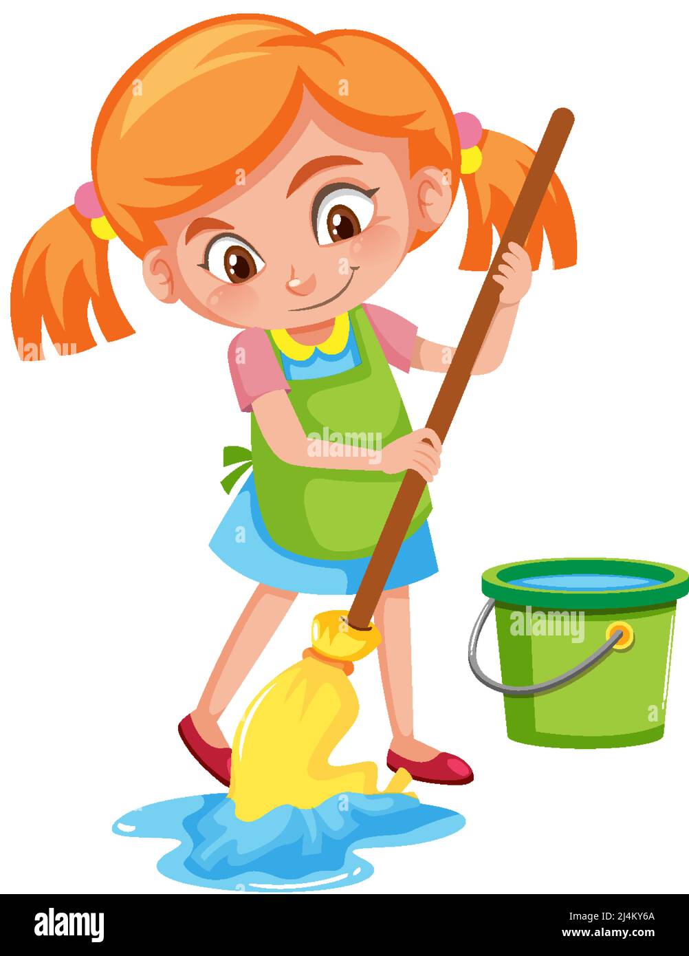 Girl mopping the floor on white background illustration Stock Vector