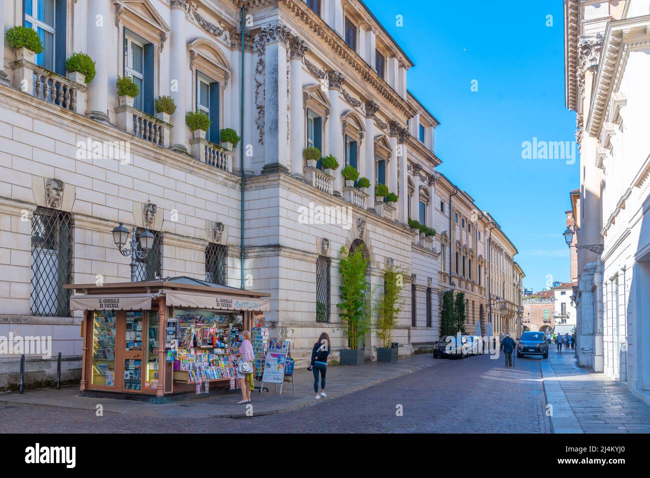 Vicenza, Italy, August 29, 2021 Historical houses in the old town of