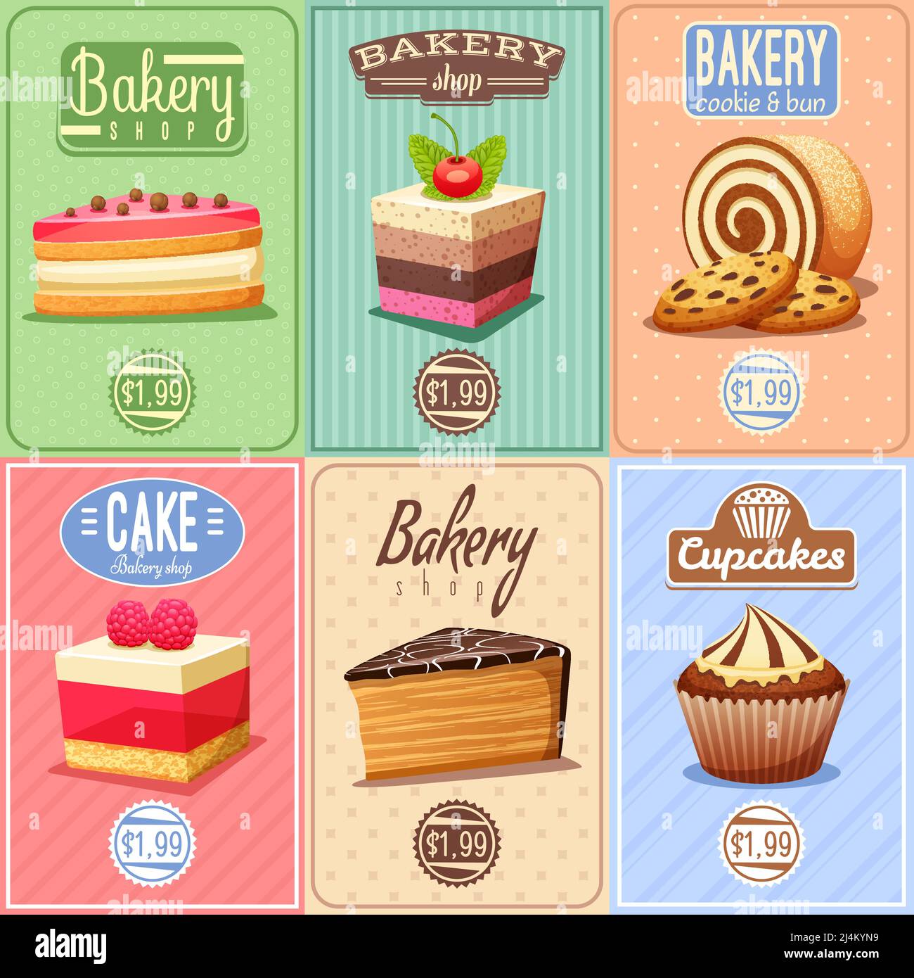Traditional Bakery Confectionary 6 Vintage Mini Posters Composition traditional-bakery-confectionary-6-vintage-mini-posters-composition