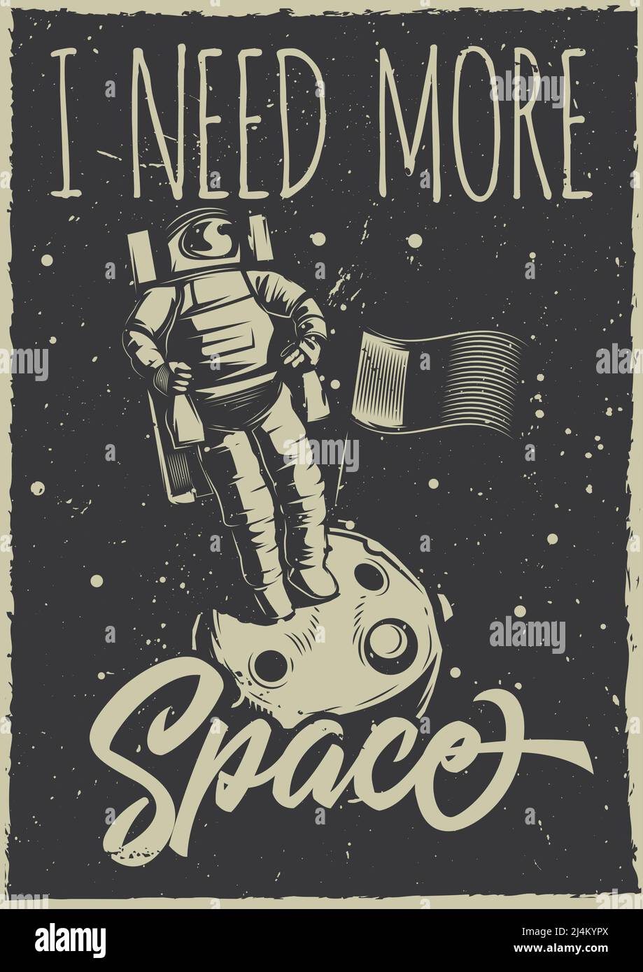 Poster design with illustration of a moon-rover and a planet on vintage ...