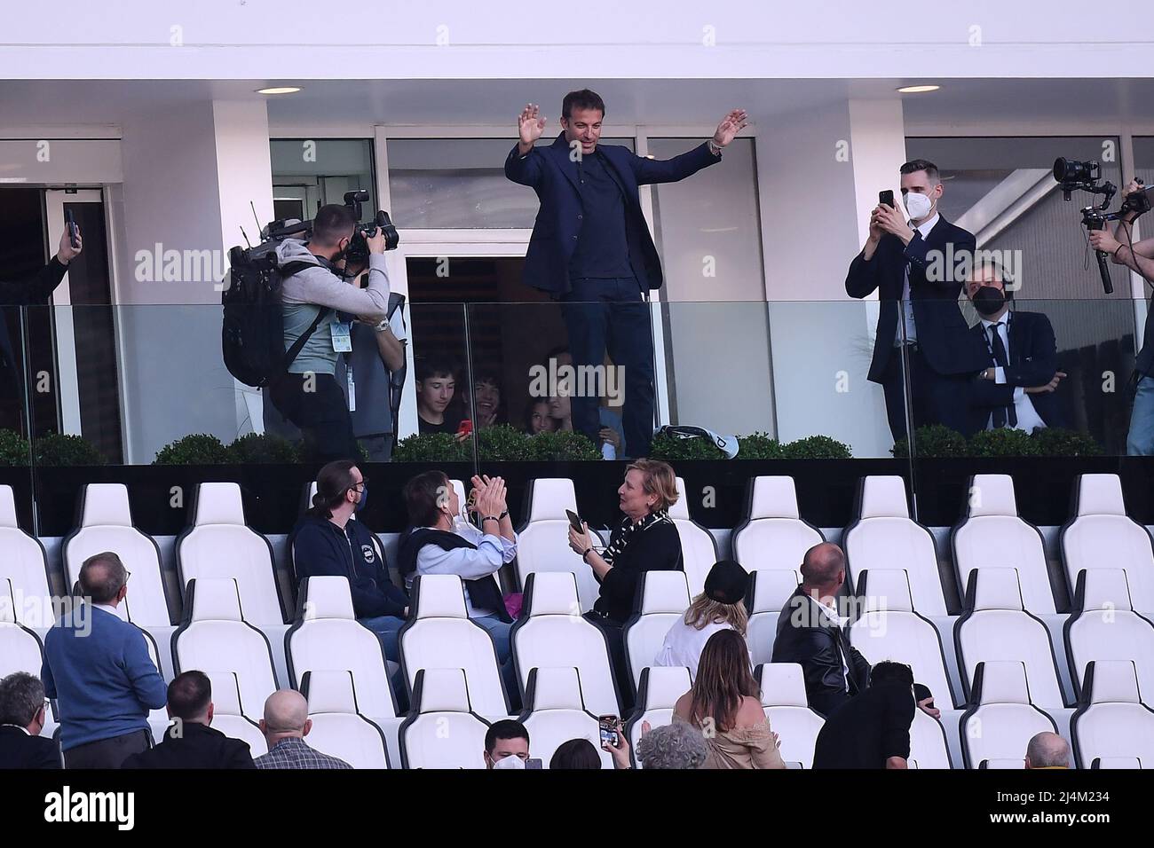 Torino, Italy. 16th Apr, 2022. Alessandro Del Piero waves during the Serie A 2021/2022 football match between Juventus FC and Bologna FC at Juventus stadium in Torino (Italy), April 16th, 2022. Photo Federico Tardito/Insidefoto Credit: insidefoto srl/Alamy Live News Stock Photo