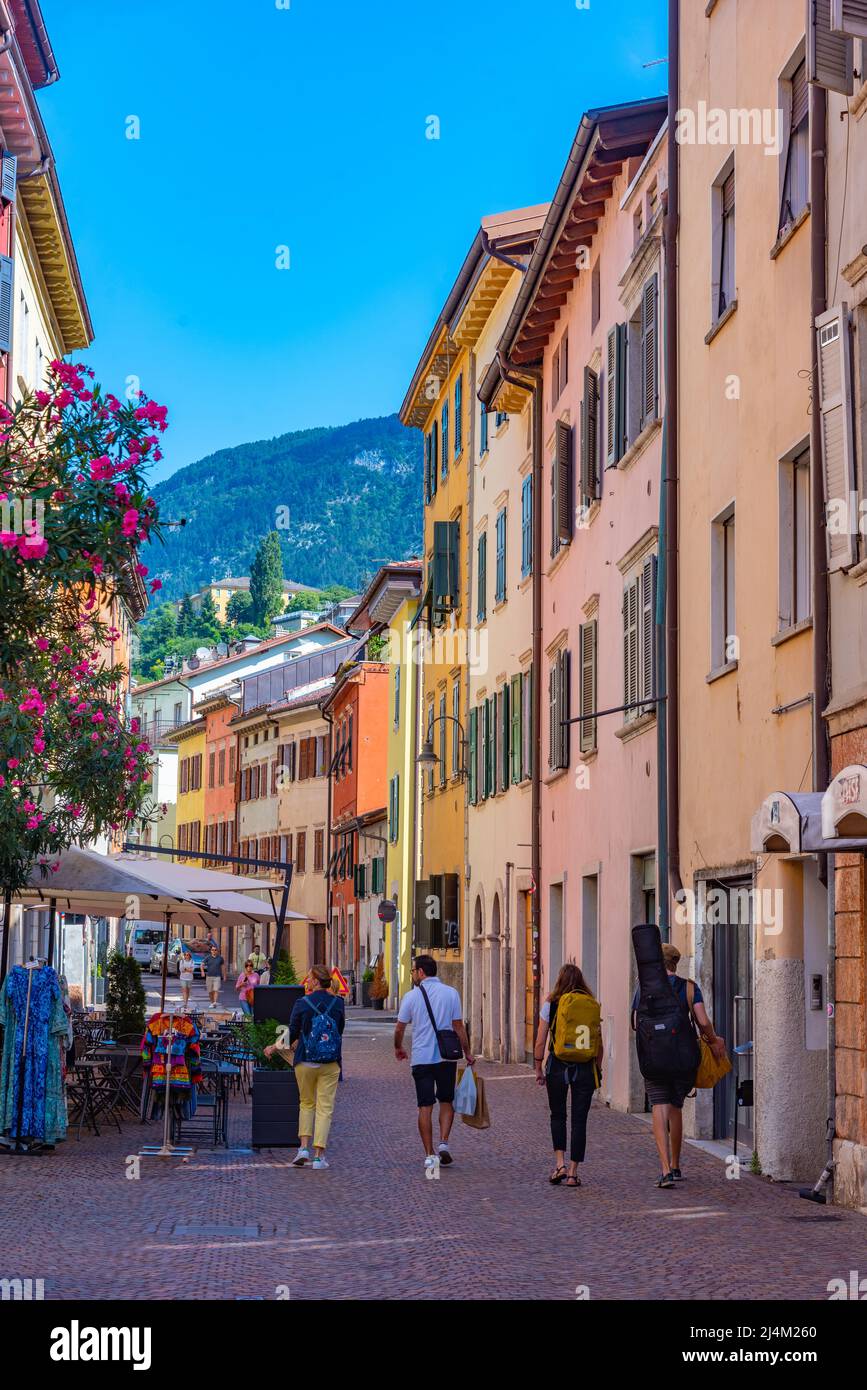Trento, Italy, August 28, 2021 Historical houses in the old town of