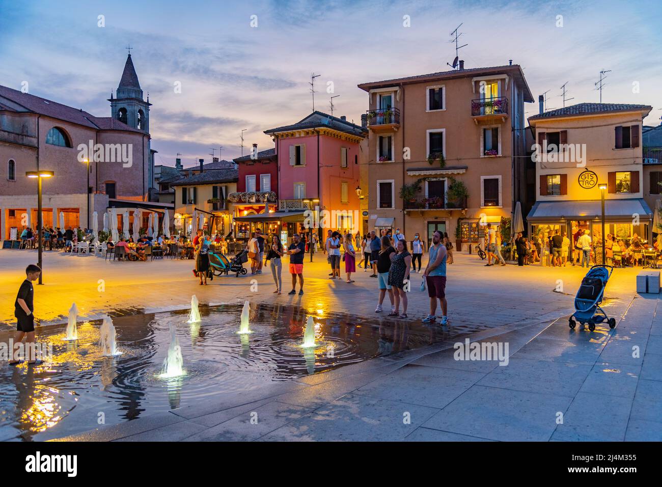 Peschiera del Garda, Italy, August 26, 2021: Ferdinando di Savoia square in Italian town Peschiera del Garda. Stock Photo